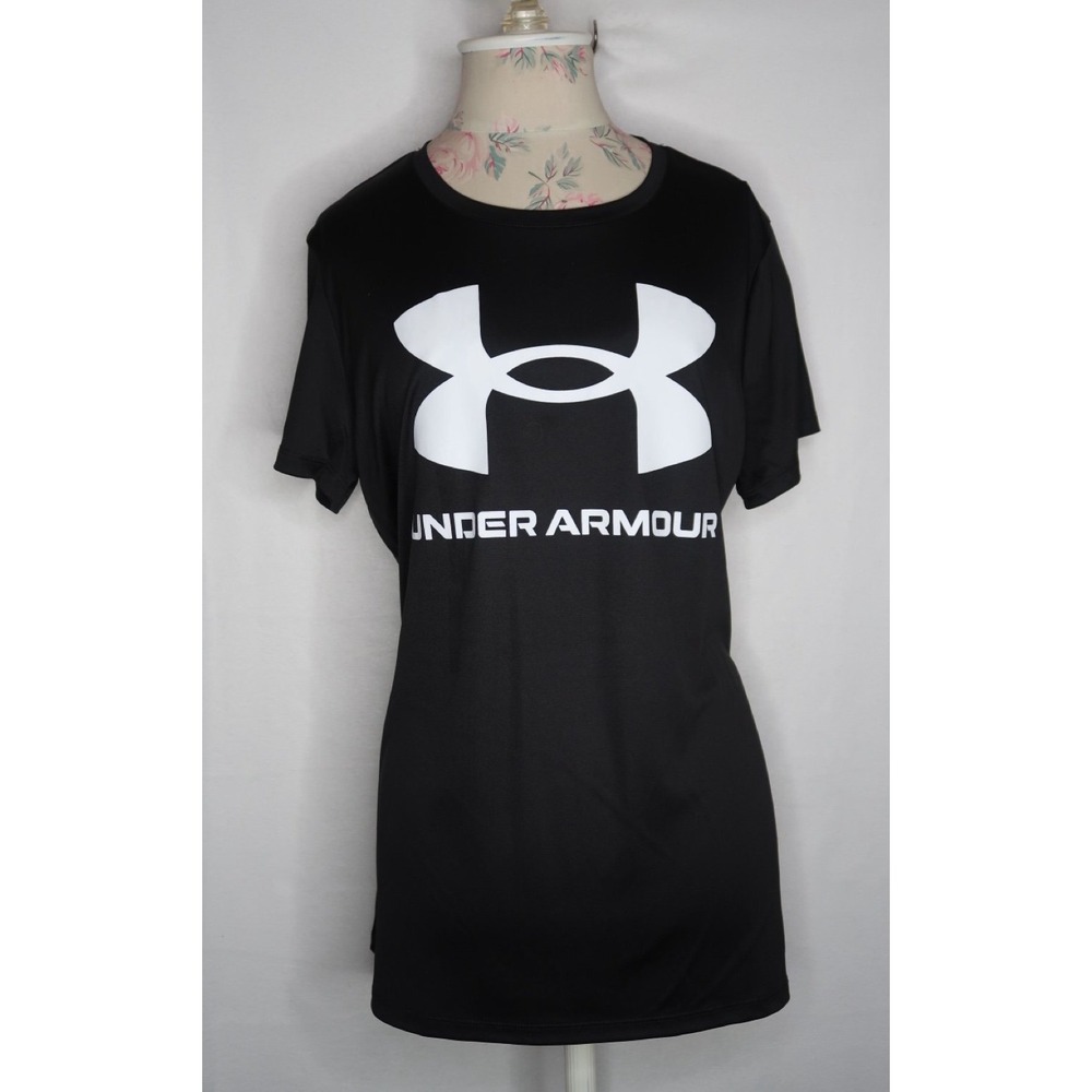 Under Armour Womens L UA Velocity Graphic Black Logo Loose Fit Athletic Workout